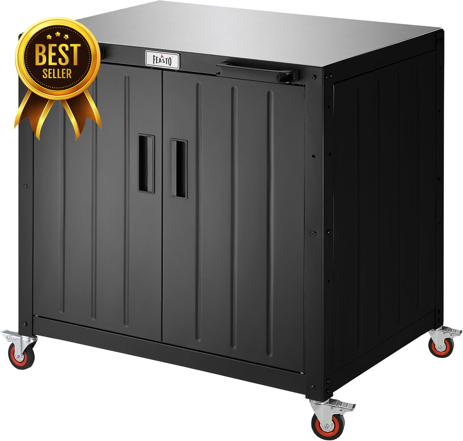 35in Outdoor Grill Cart BBQ Prep Station Stainless Steel Top Storage Cabinet