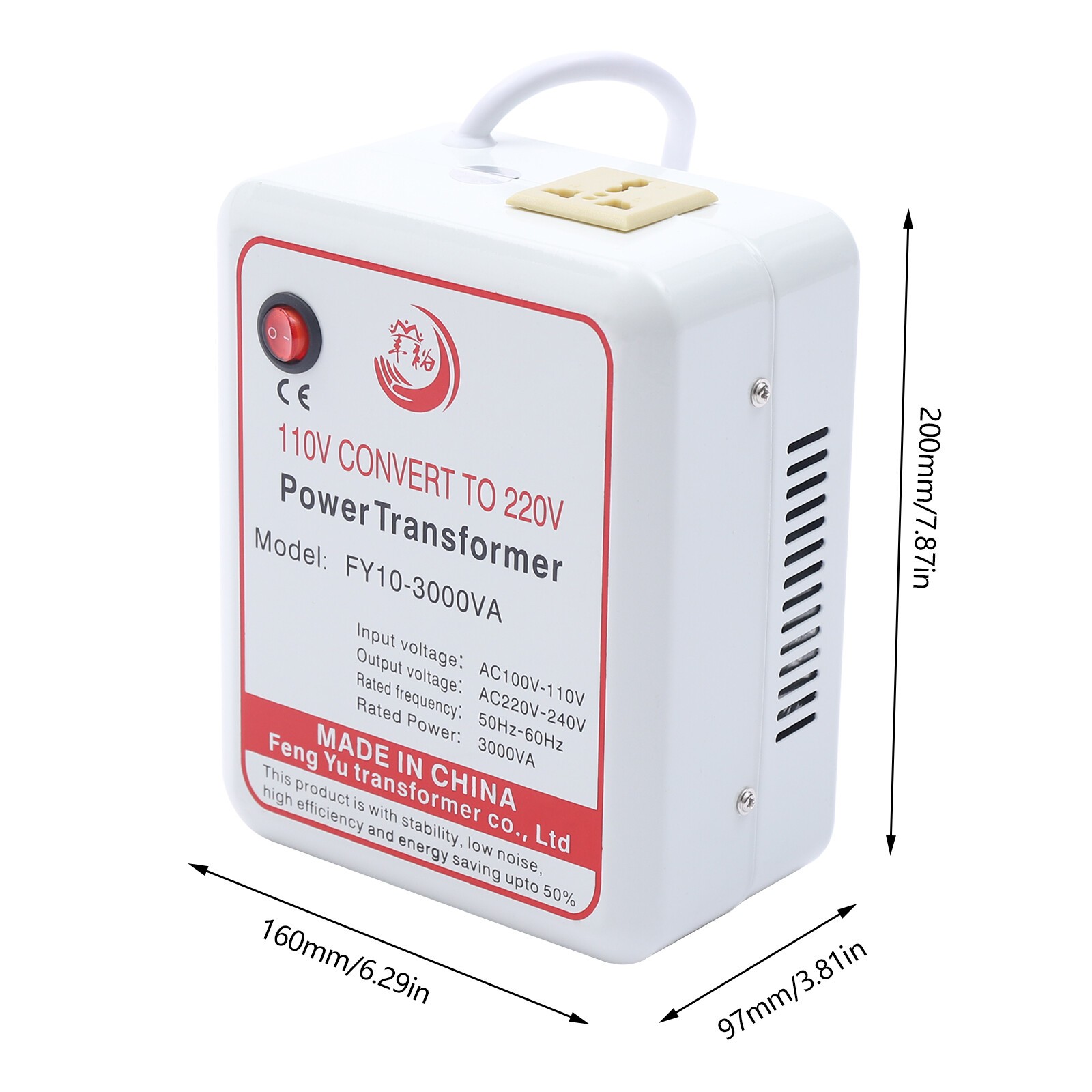 Step-Up 110V To 220V Transformer Converter 3000W Fit 220V Electric Appliances