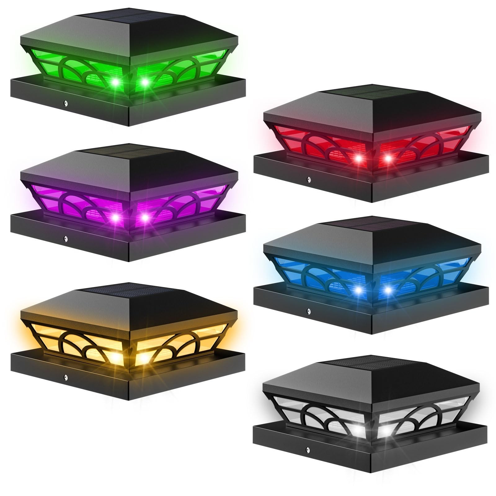 T-SUN Solar Post Cap Lights 6 Pack – Outdoor Waterproof RGB Color Changing Li…