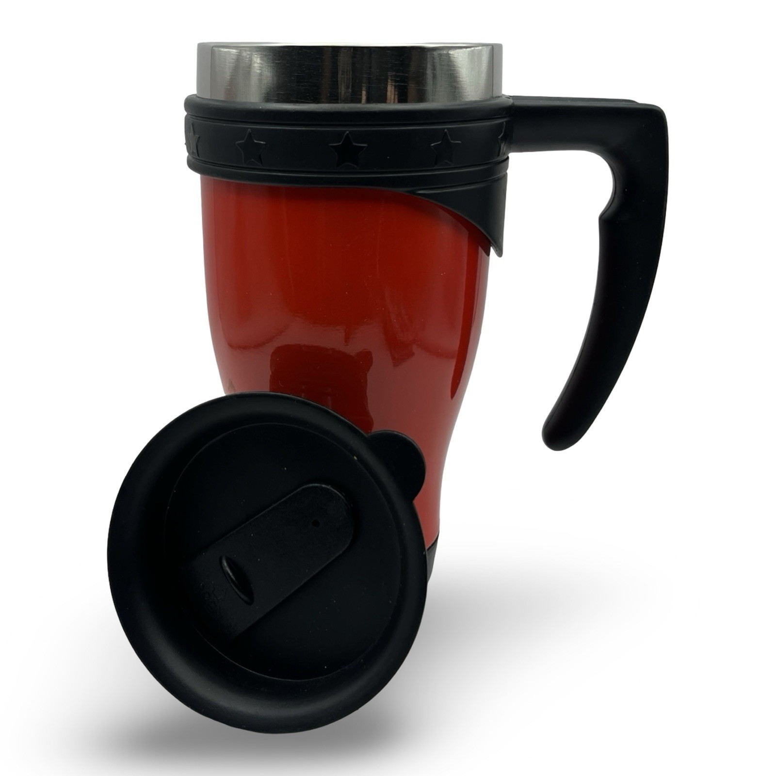 NEW Travel Mug 16 oz Red Insulated Coffee Tumbler with Handle and Lid
