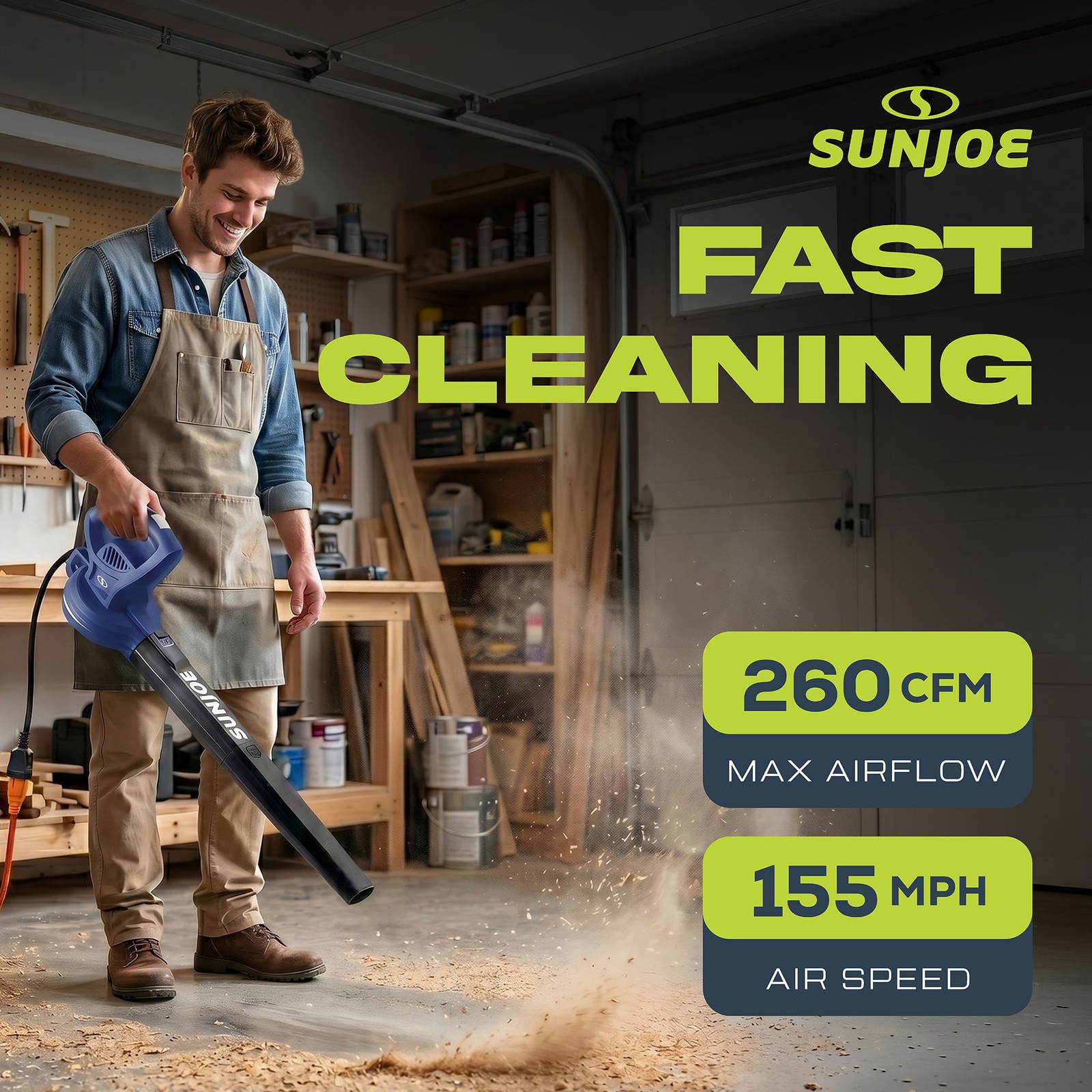 Sun Joe Electric All Purpose Leaf Blower, 6 Amp Motor, 155 MPH Air Speed, Blue