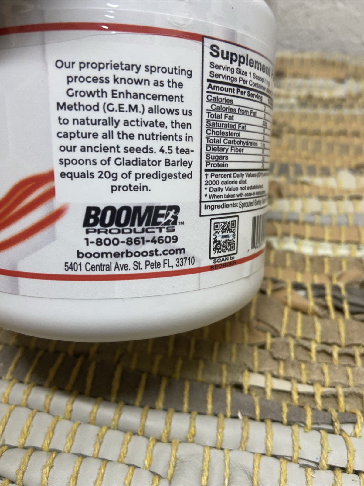 BOOMER PRODUCTS GLADIATOR BARLEY 1 Month Supply 4.94oz 140g Exp Date 03/2027