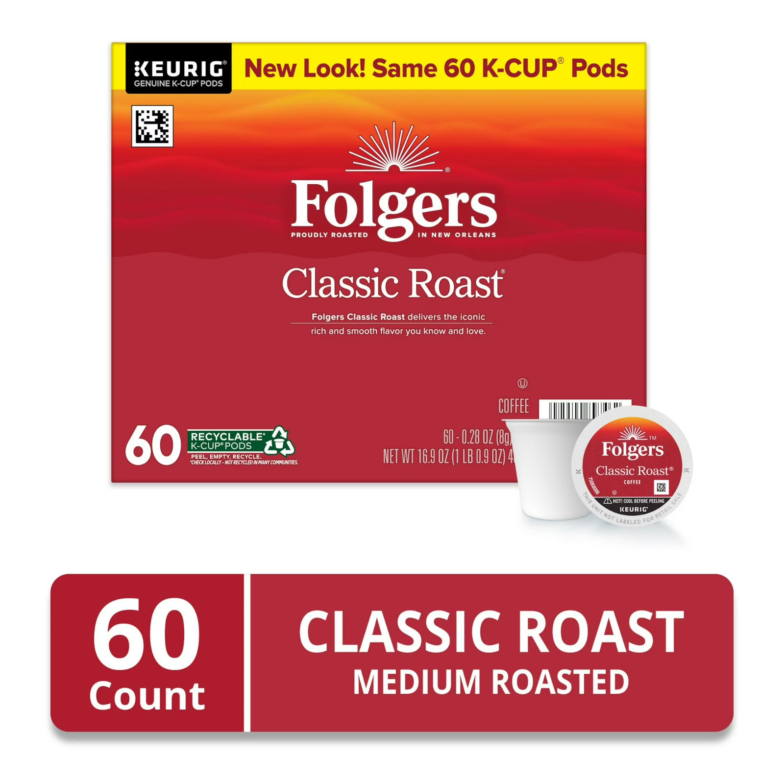 NIB Folgers Medium Roast Classic Coffee Keurig K Cup Pods 60 Ct Classic Roast