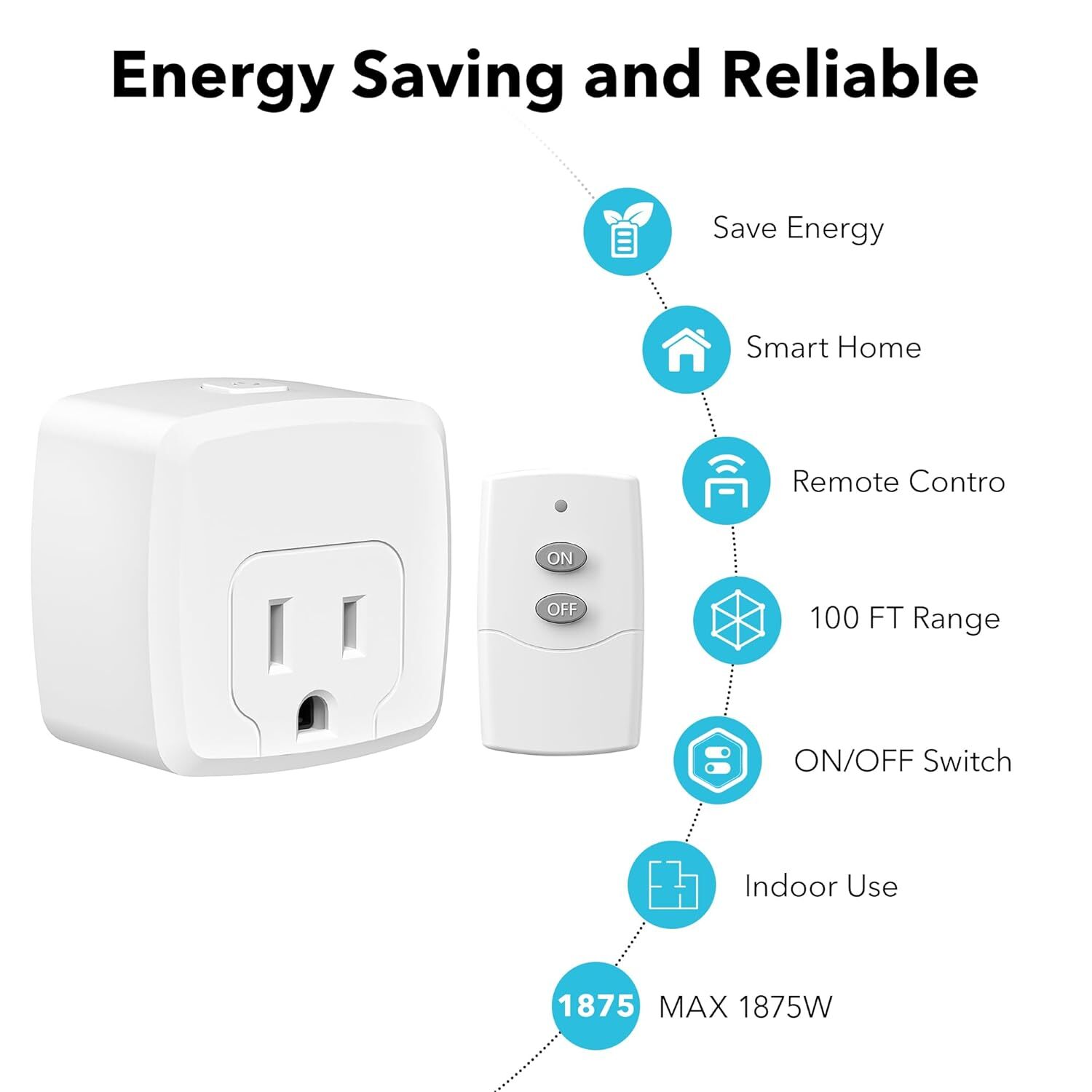 HBN Remote Control Outlet with 100FT RF Signal, Wireless On Off Switch Plug