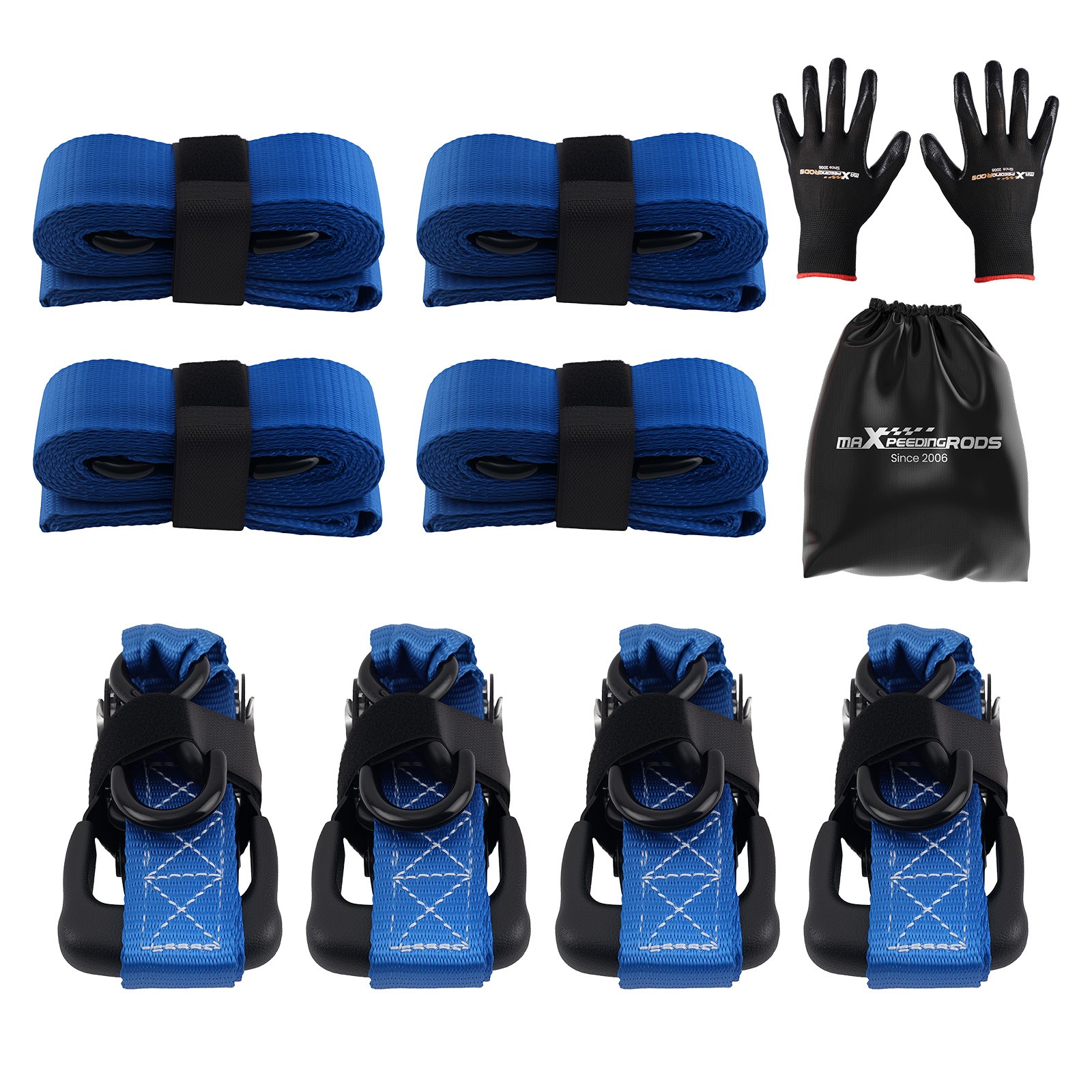 4x Retractable Ratchet Tie Down Straps 1.6” x 8′ 5208 lbs Heaty Duty Blue