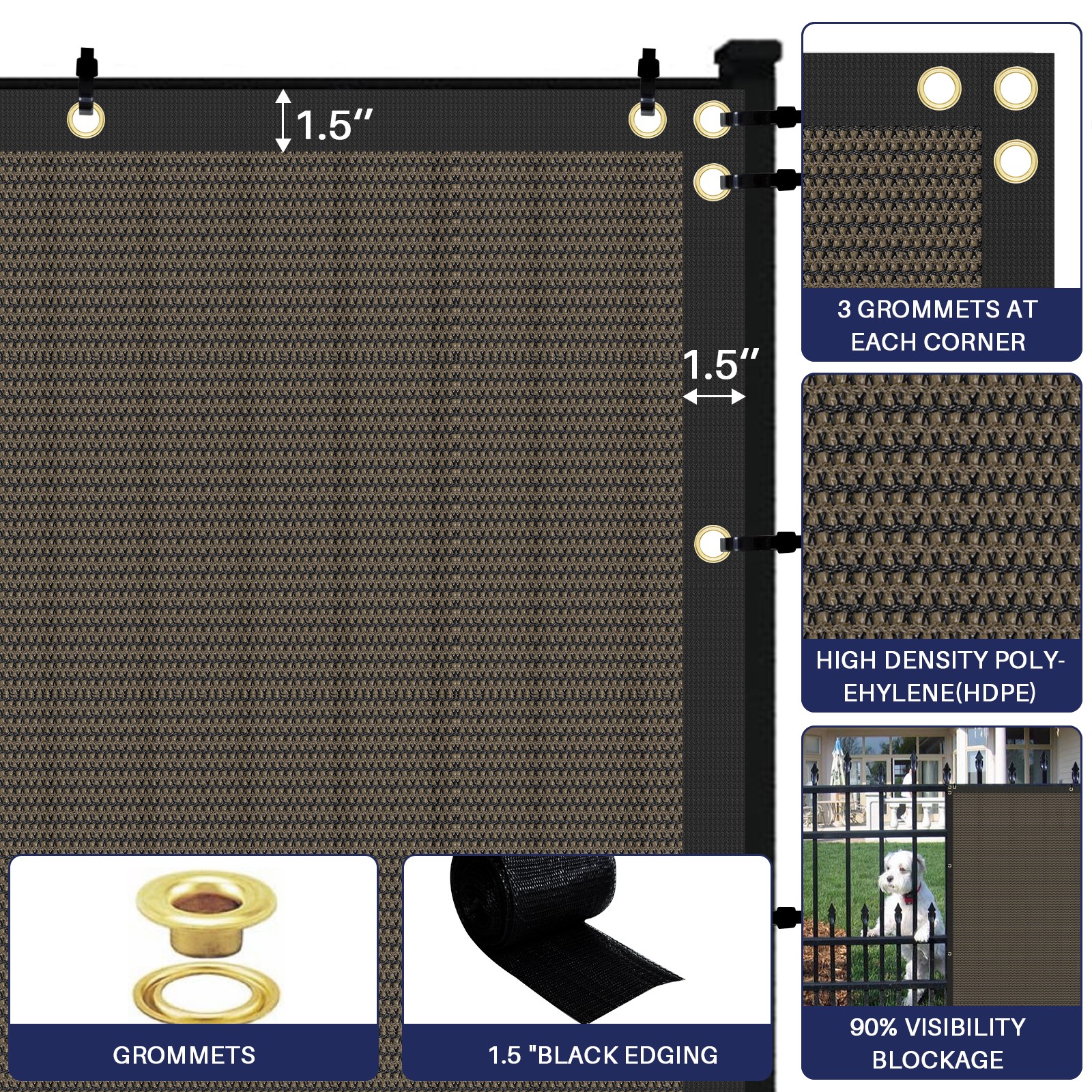 Fence Privacy Screen Cover Mesh Garden Yard 4′ 5′ 6′ 8′ Black Green Beige Brown