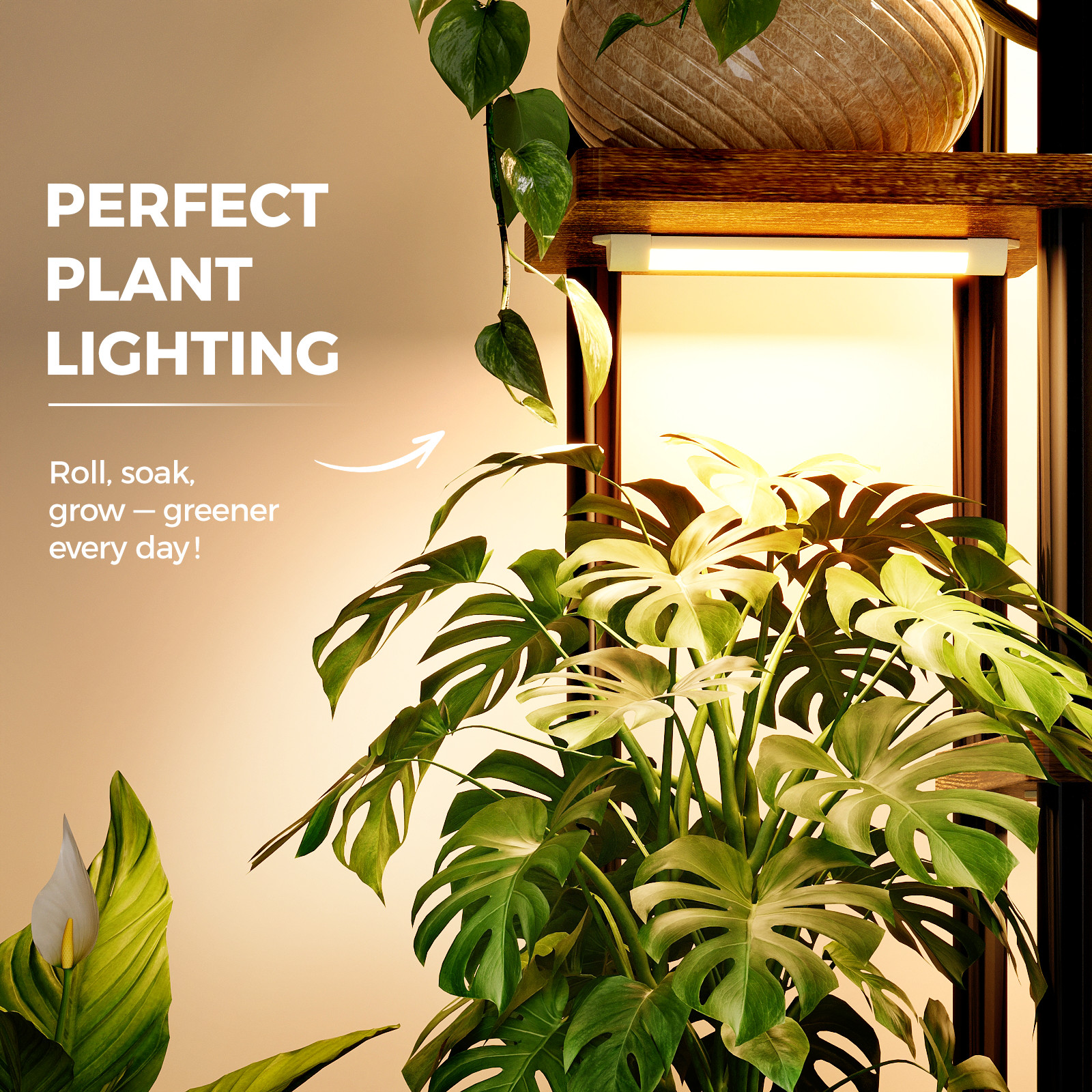 Bamworld Plant Stand with Grow Light for Indoor Plants Corner 7 Tier Metal Wood