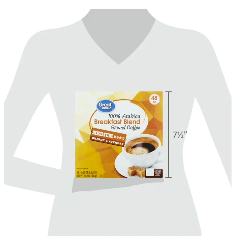 Great Value 100% Arabica Breakfast Blend Medium Roast Ground Coffee Pods, 48 Ct