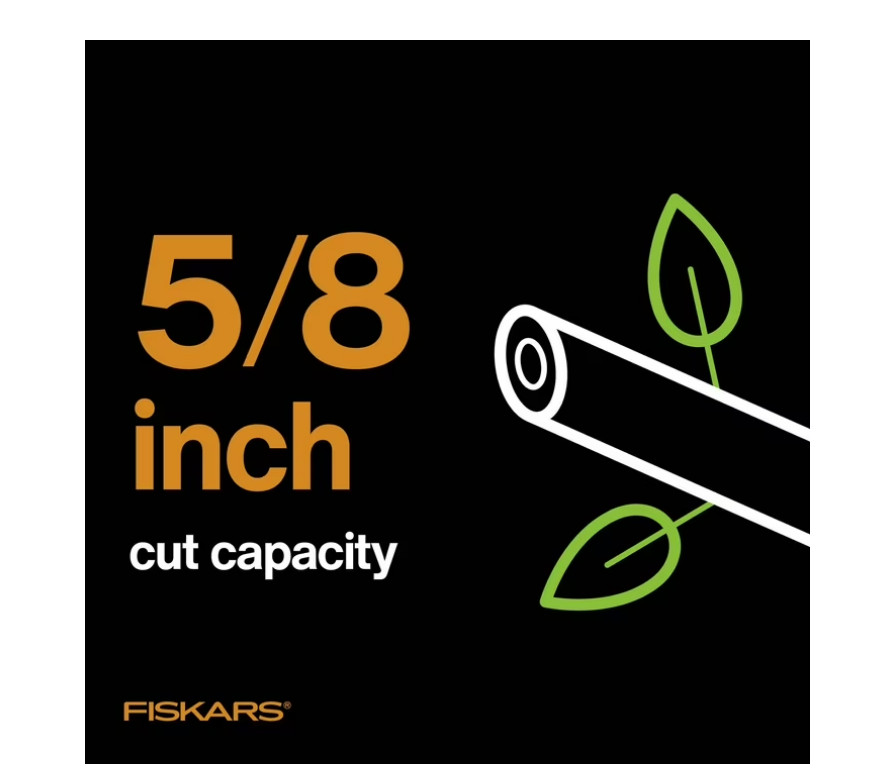 Fiskars 5/8 inch Bypass Pruner Garden Tool with Steel Blade and Soft Grip Handle