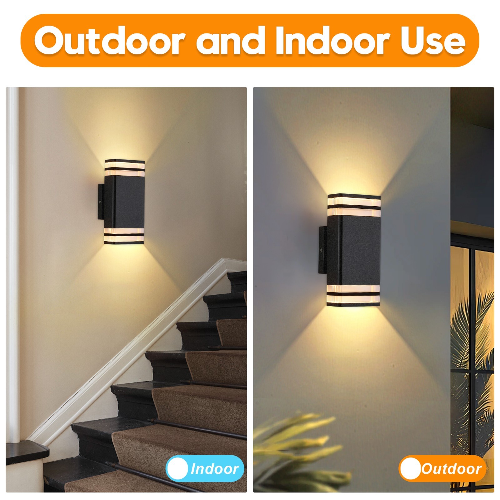 LETRY 9.8in LED Rectangle Outdoor Wall Sconce Up&Down Lighting Waterproof 2 Pack