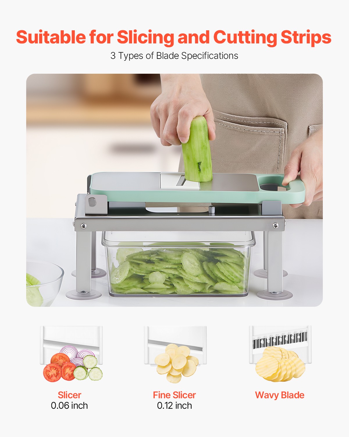 VEVOR Vegetable Chopper Mandoline Slicer All-in-1 Food Veggie Cutter 8 Blades