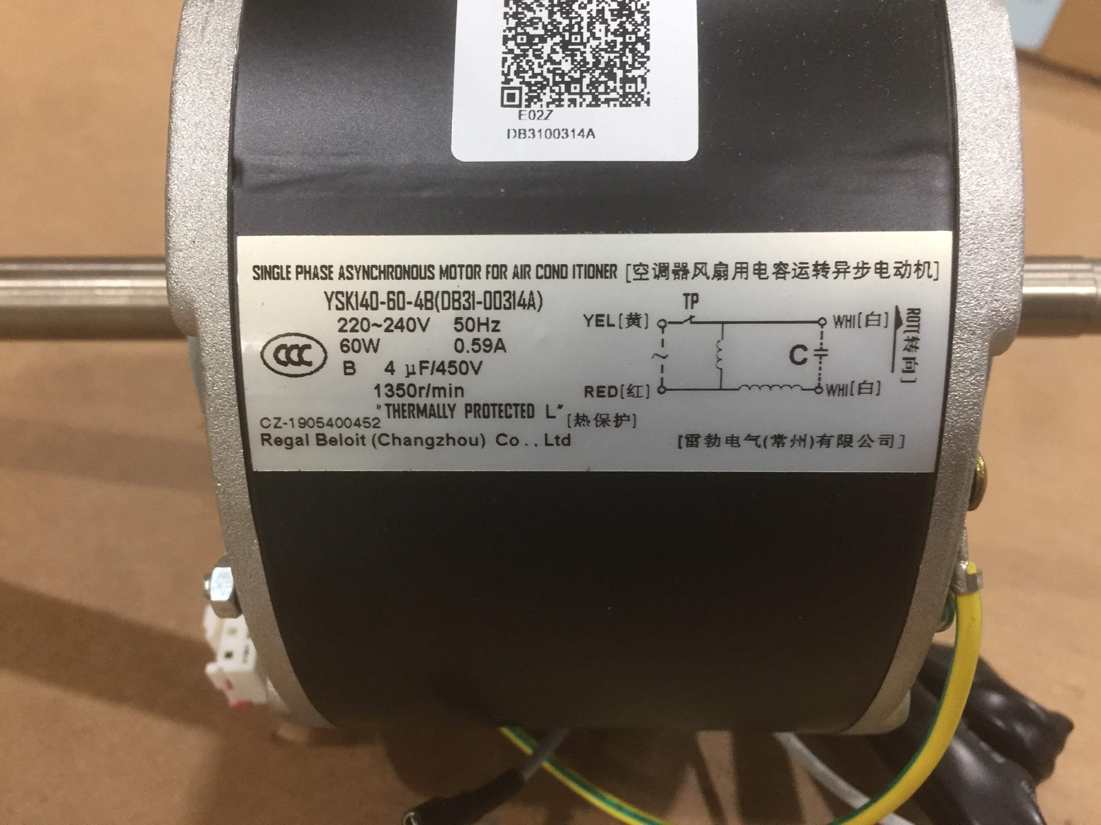 REGAL-BELOIT MOT15363 60 WATT ASYNCHRONOUS MOTOR FOR AC 220-240/50/1 RPM 1350