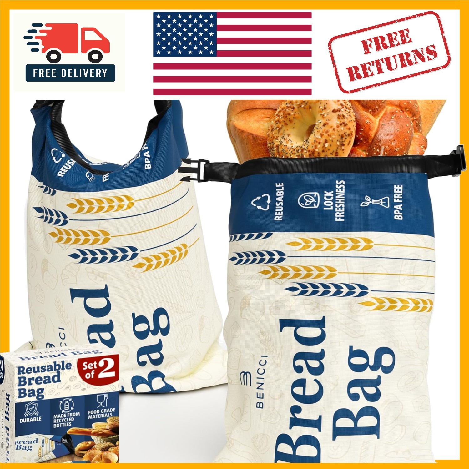 2 Pack Extra Large Reusable Bread Bags for Ultimate Freshness & Storage