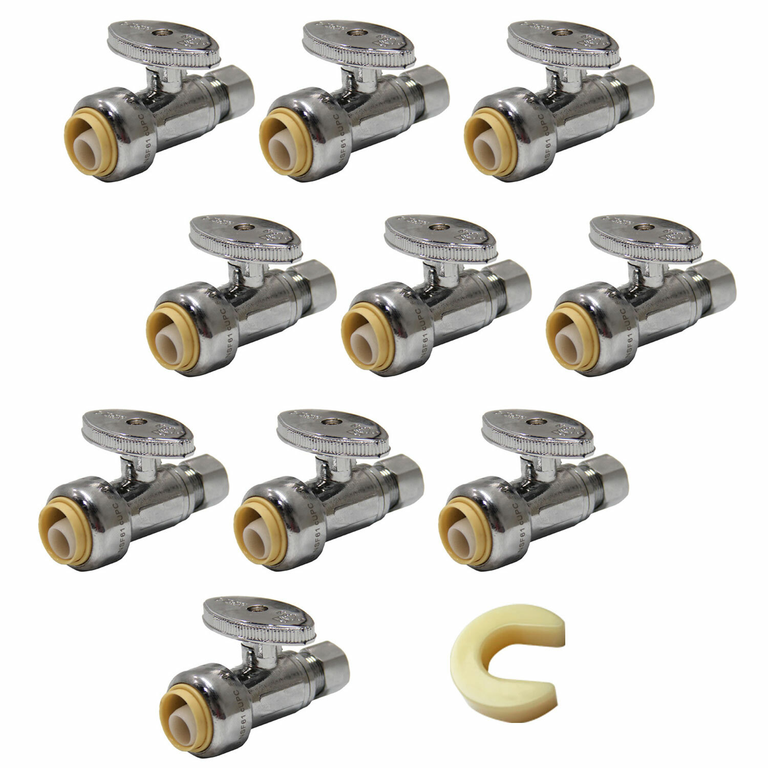 EFIELD 10 PCS 1/2″ PUSH FIT X 3/8″ OD STRAIGHT VALVE 1/4TURN With TOOL LEAD FREE