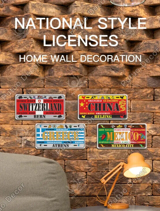 World Countries Travel Decorative License Metal Plates Tin Sign Wall Plaques