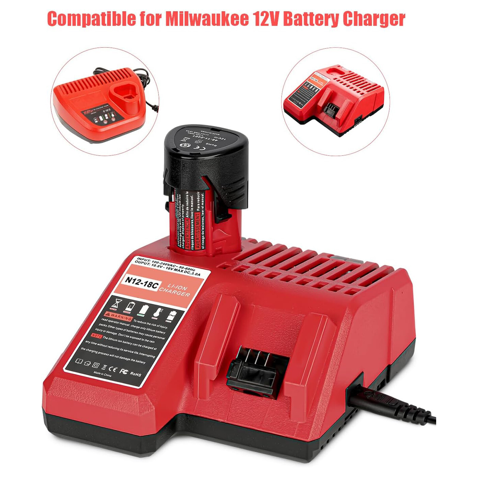 2 Pack 3.0Ah Lithium Battery & Charger for Milwaukee 12V M-12 Heated Jacket