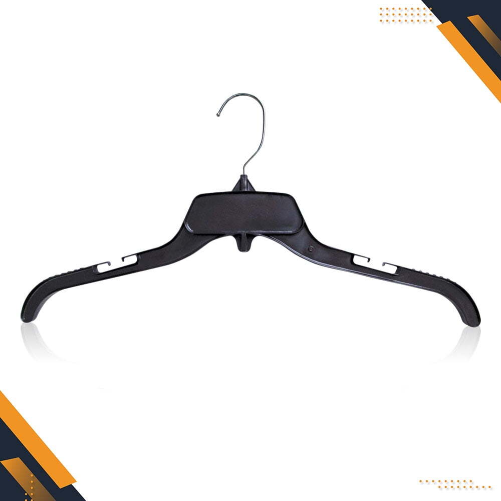 Black plastic hanger with polished metal swivel hook, 19 inches, 25 piece set