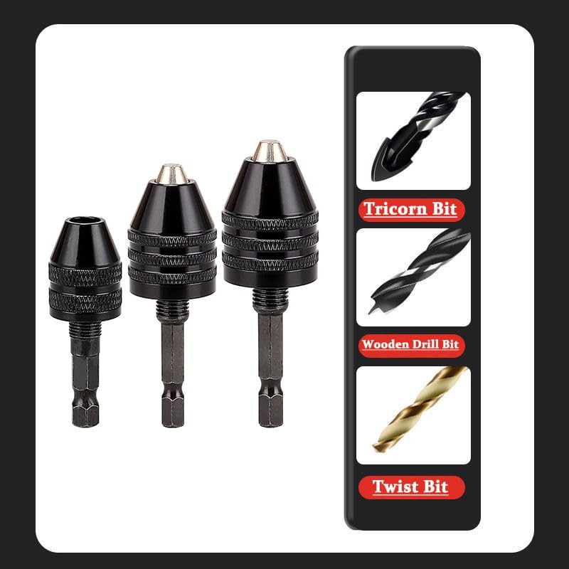 Resze Keyless Drill Chuck Adapter – 3Pcs Chucks for Impact Black