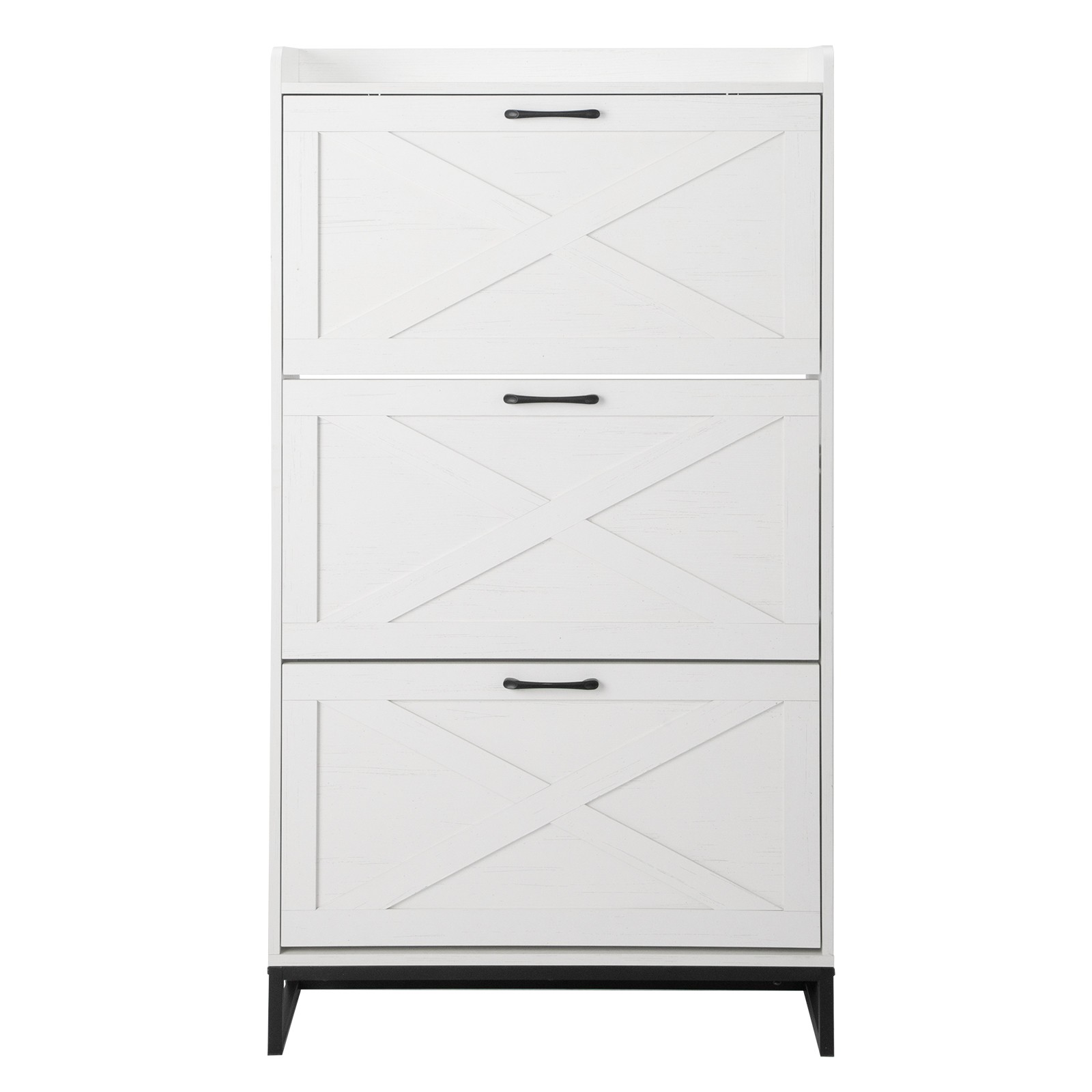 Barn Door Three-drawer Cabinet Shoe Cabinet Particleboard Distressed White