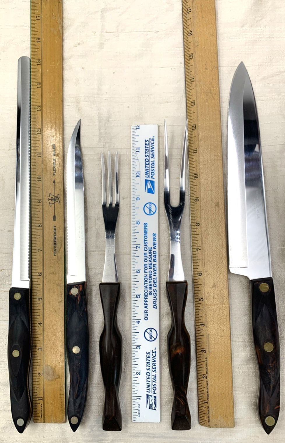 CUTCO 5 Pc Swirl Carving Knife Set w/ Wall Mount Tray 1724 1726 1729 1727 1725