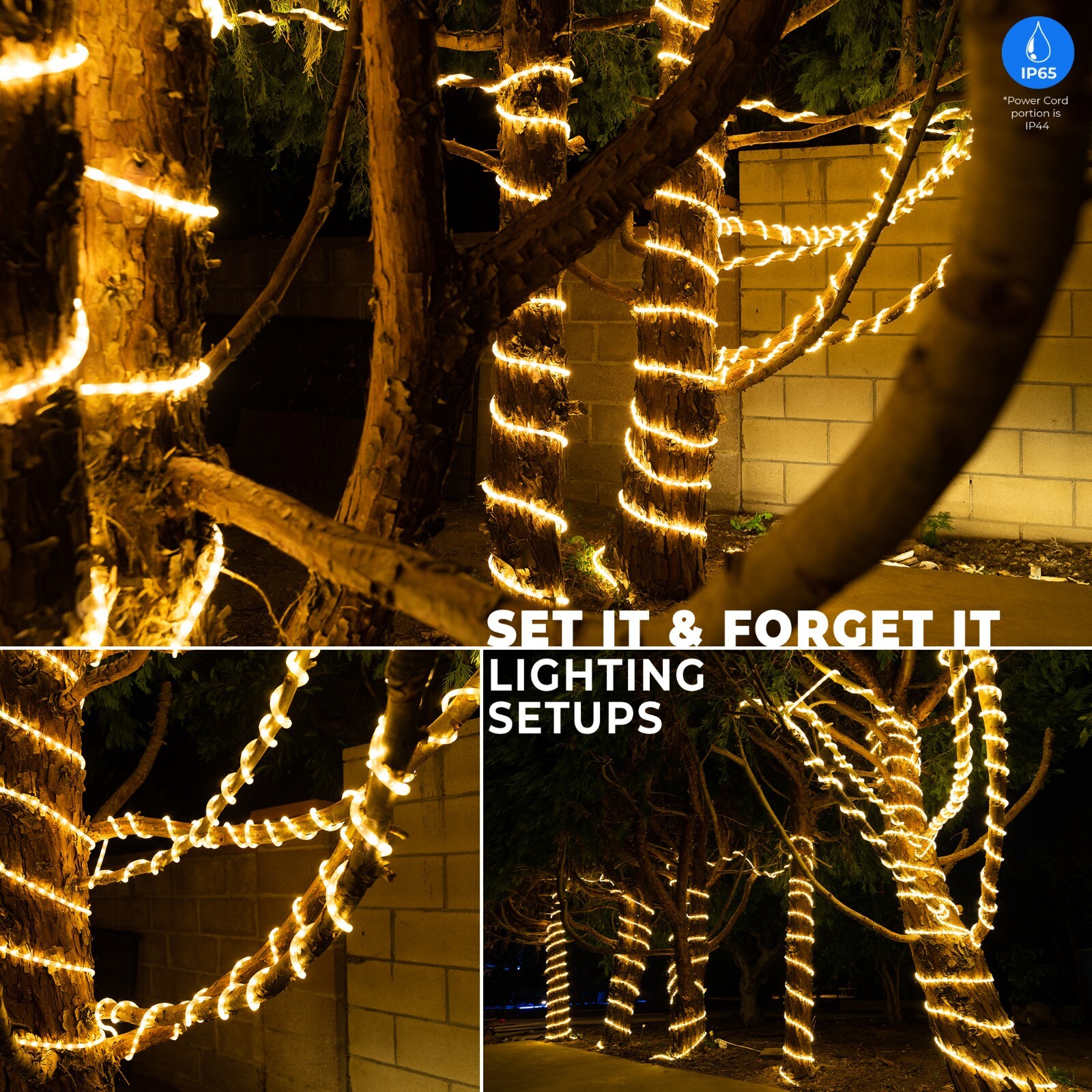 Warm White LED Rope Lighting Flexible Indoor Outdoor Christmas Extend to 300ft