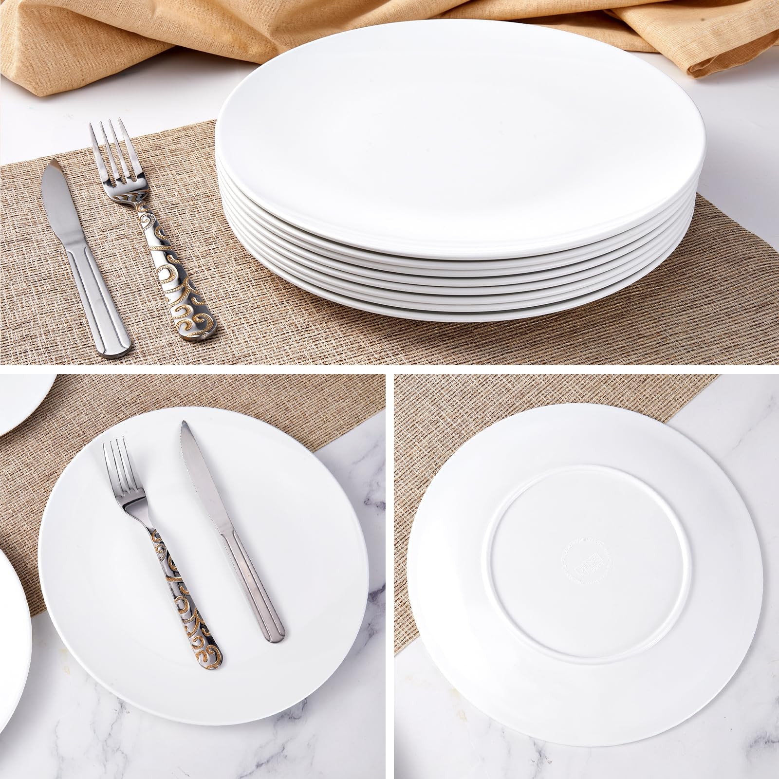 Plates 11inch Melamine Dinner Plates Round White Durable Dishes Set of 8 for …