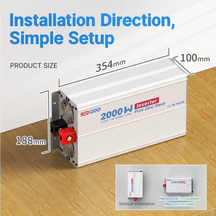 Redodo 2000W Power Inverter Pure Sine Wave Inverter 12V DC to 120V Surge 4000W