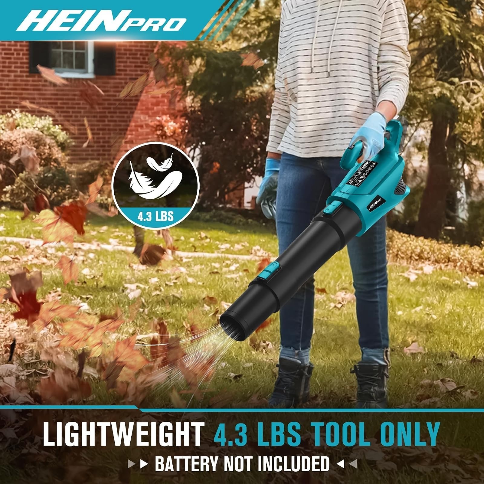 HEINPRO Cordless Leaf Blower 500CFM 150MPH 18V Battery Compatible