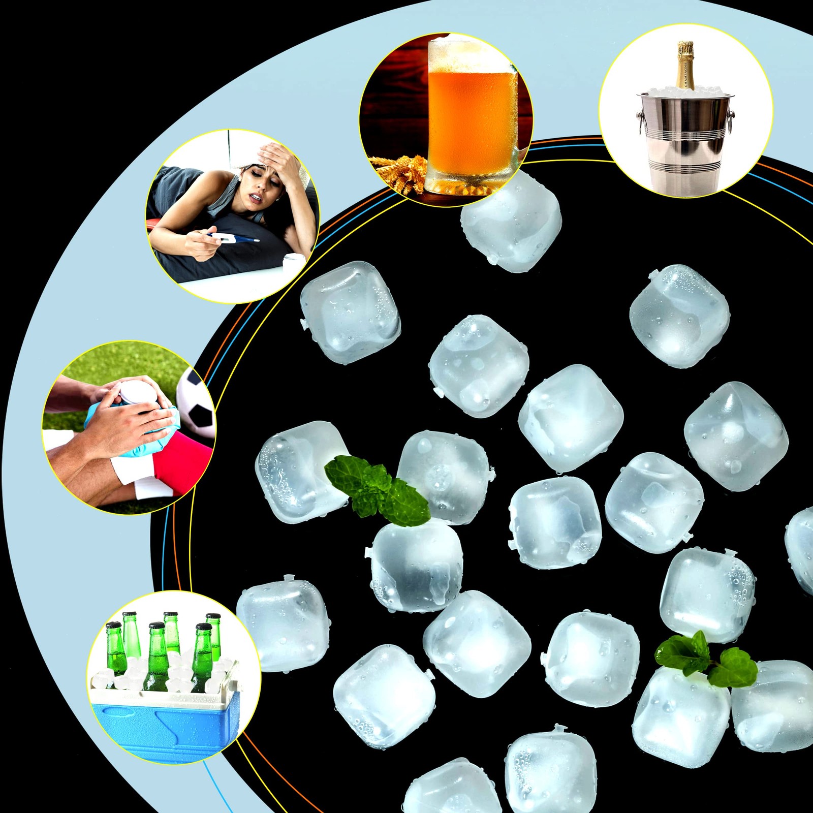 Reusable Ice Cube Plastic Cubes 25 Pack White 1 inch, – 25