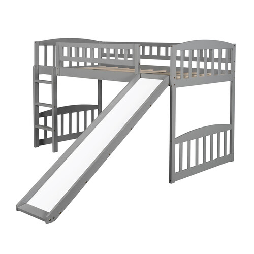 Wood Loft Bed with Slide Loft Bunk Bed Platform Bed Frames For Kids Teens Adults