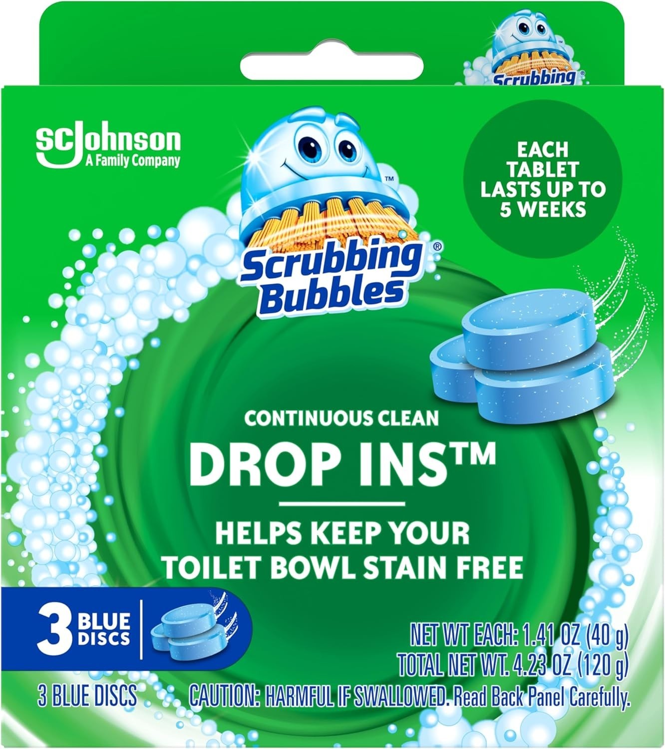 Continuous Clean Toilet Drop-Ins, Blue Bowl Cleaner Septic-Safe Tablets 3 Count