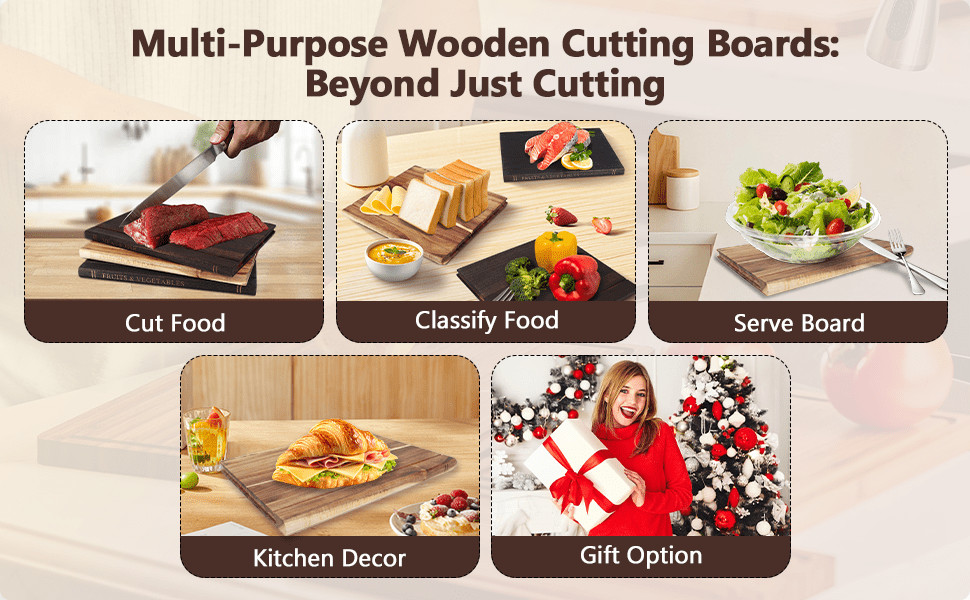 1/3pcs Book Cutting Board Set with Stand, Solid Acacia Cutting Boards