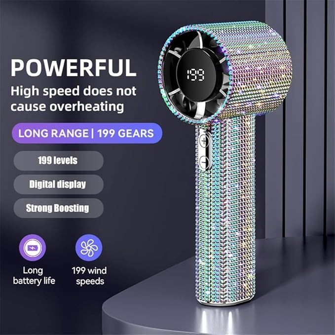 Portable Handheld Turbo Fan – Fashion Full Diamond 1800mAh