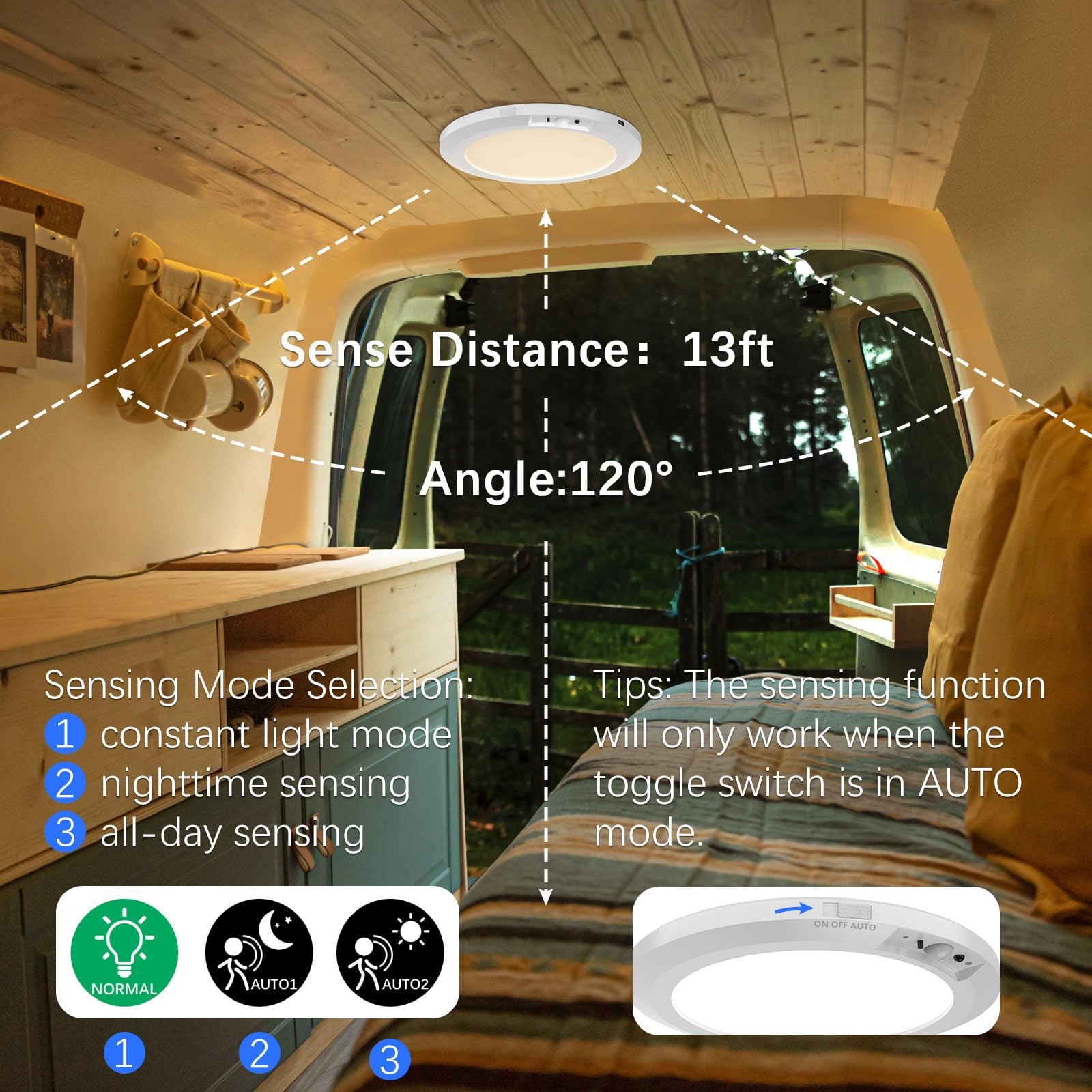 2/4 Pack Wireless Rechargeable Motion Sensor Ceiling Light with Remote Control
