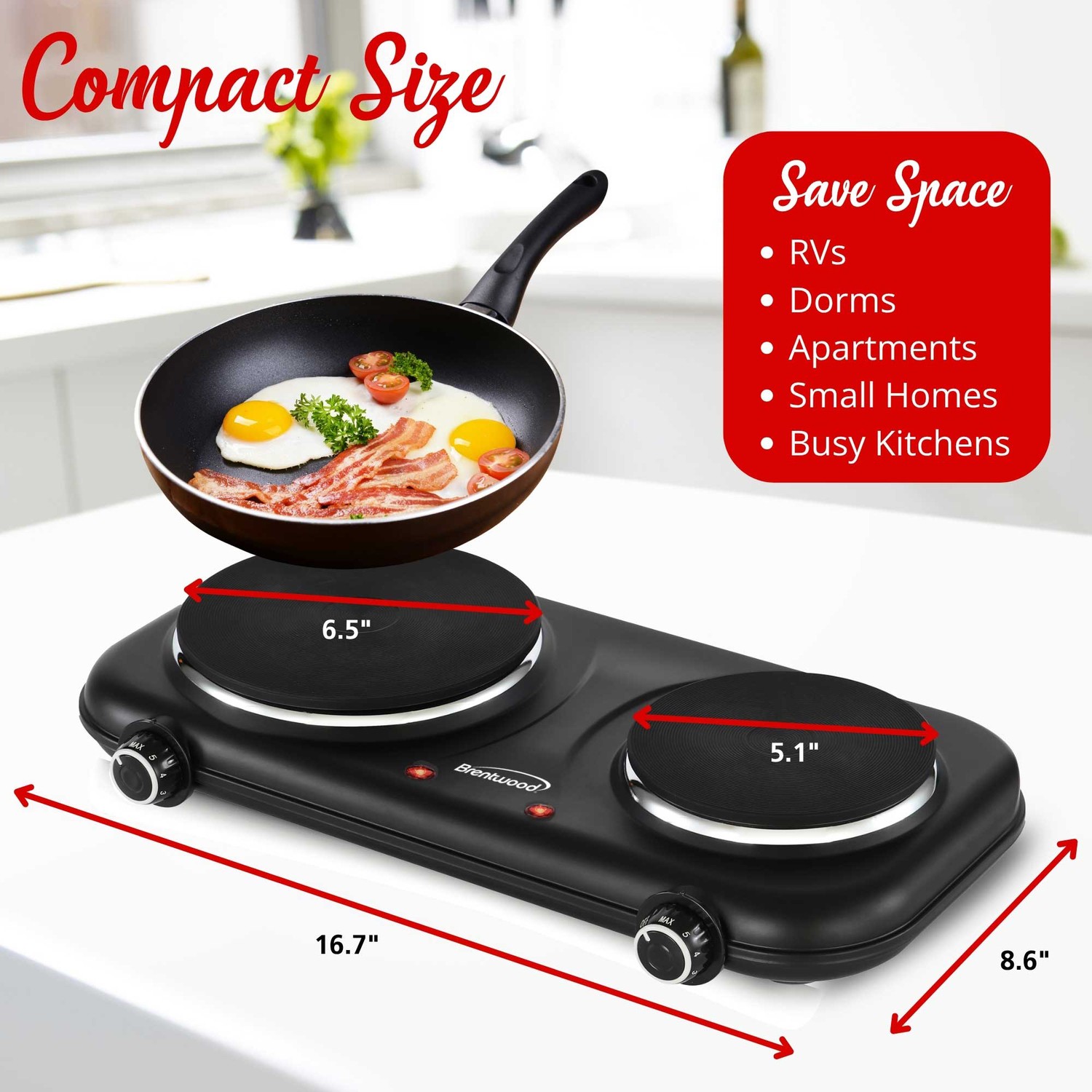 Double-Cast-Iron 1,100-Watt Countertop Electric Burner Hot Plate with…