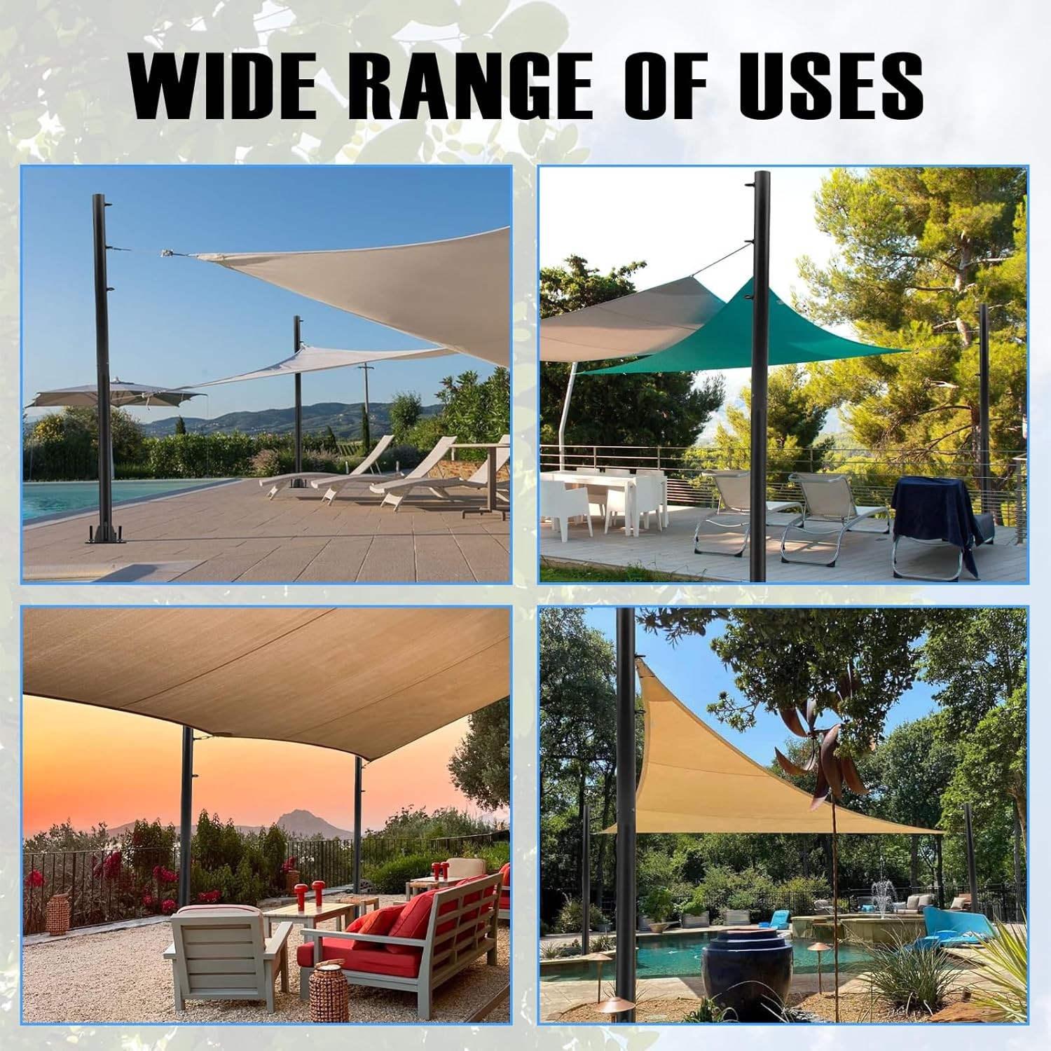 Shade Sail Poles 10Ft – 2026 Upgraded 2-Pack Outdoor Posts