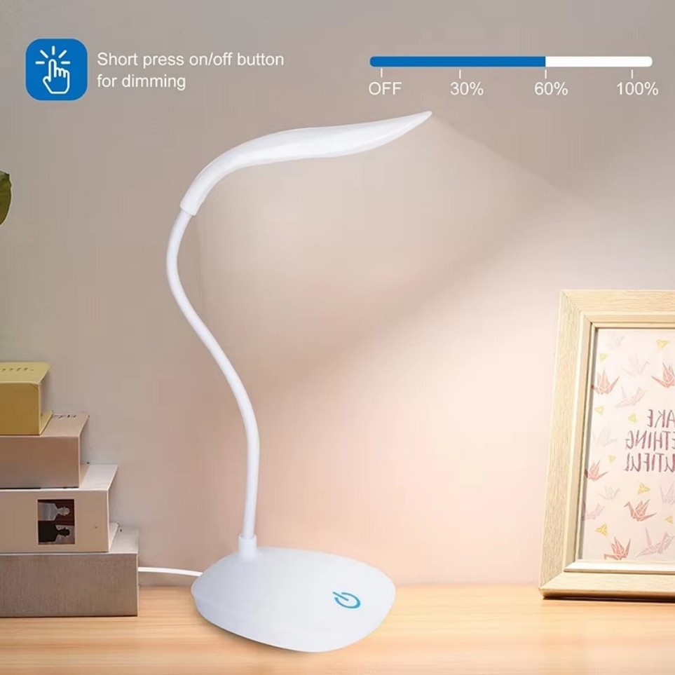 USB LED Desk Light Dimmable Bedside Reading Lamp Rechargeable Touch Control -&=#