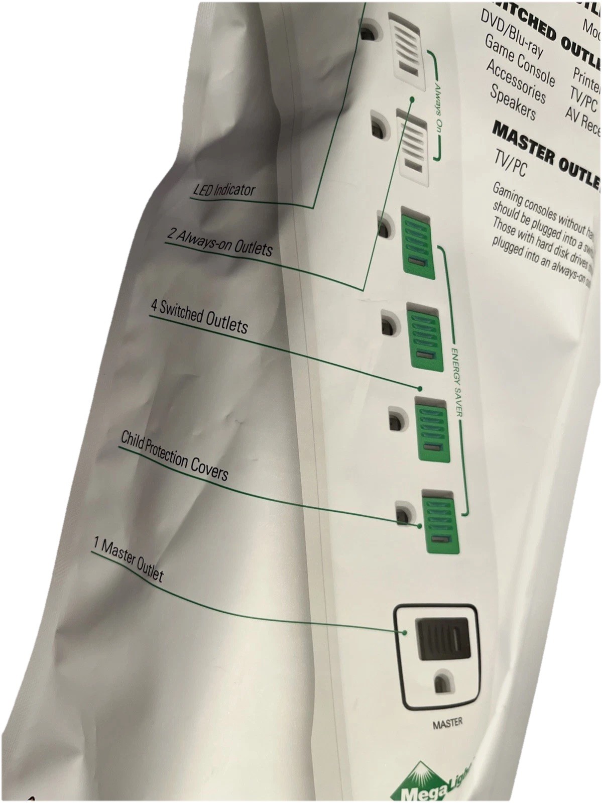 7 OUTLET Power Strip & Surge Protector Megalight APS-7-600 Energy Saver NEW