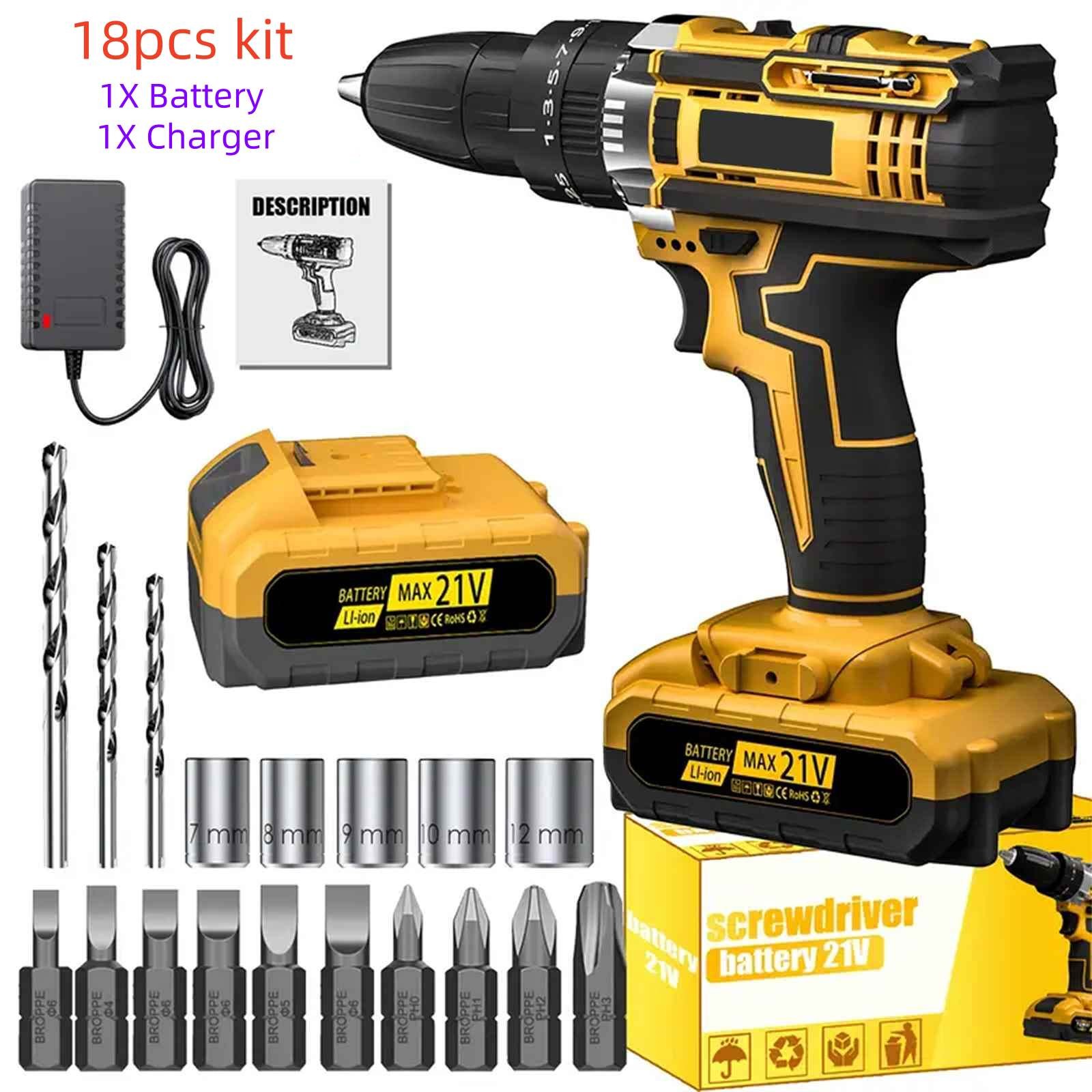 18/30/136pcs 20V Electric Cordless Drill Tool Set Screwdriver Bits