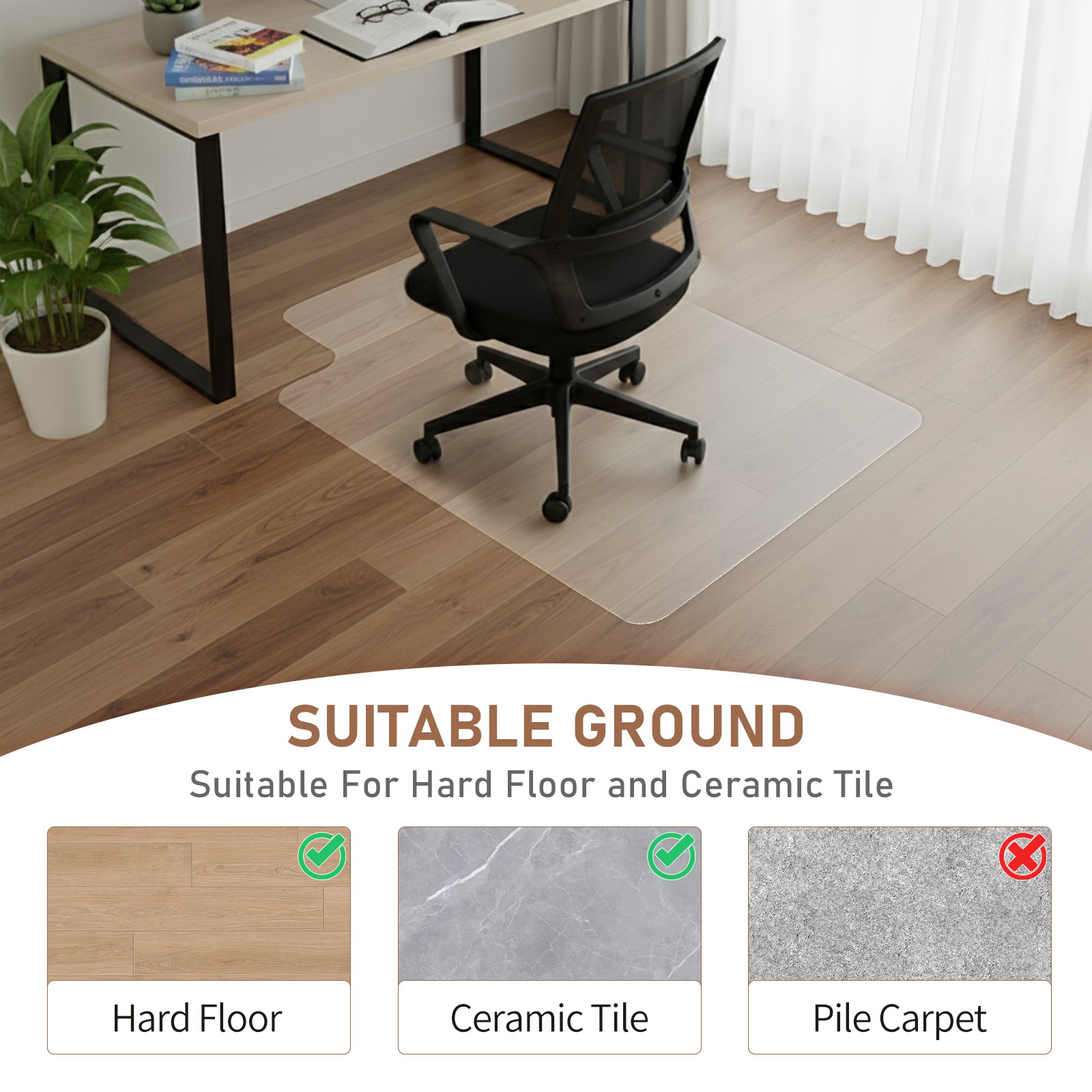 30×48 Clear Frosted Desk Chair Mat, 0.08 Inch Thick PVC Floor Guard for Hardwood