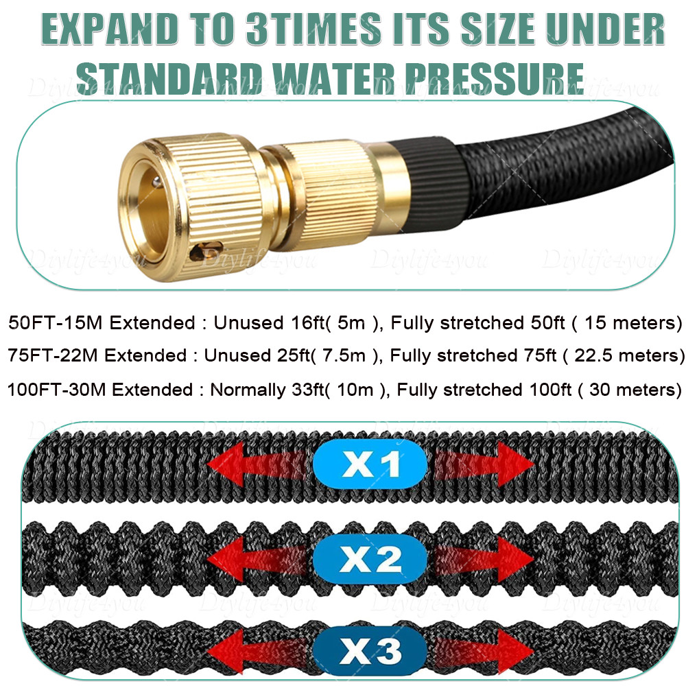 4X Stronger Deluxe Expandable Flexible Garden Hose Water Hose 25, 50, 75, 100FT