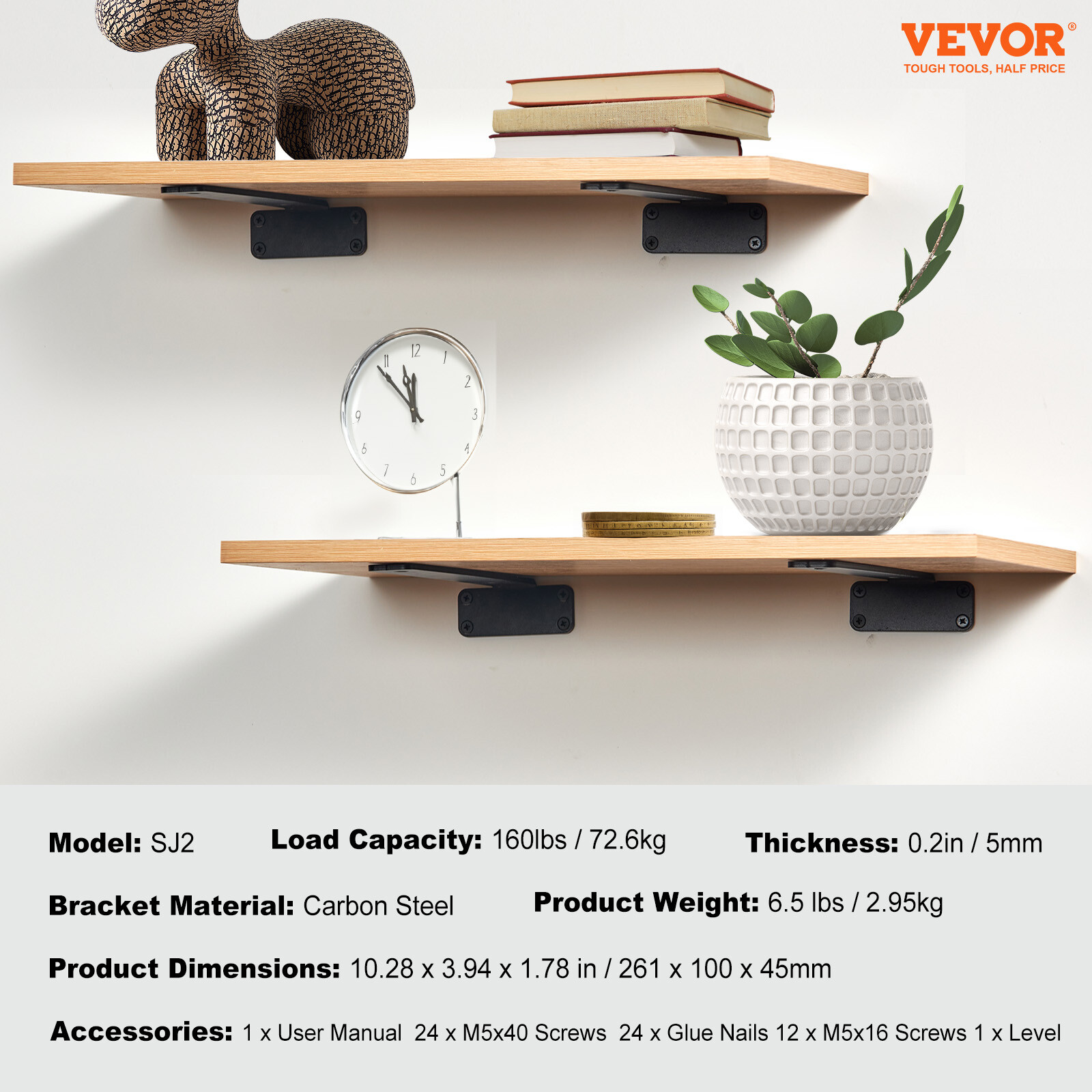 VEVOR 6 Pcs Shelf Bracket 10 inch Heavy Duty Floating Shelf Brackets