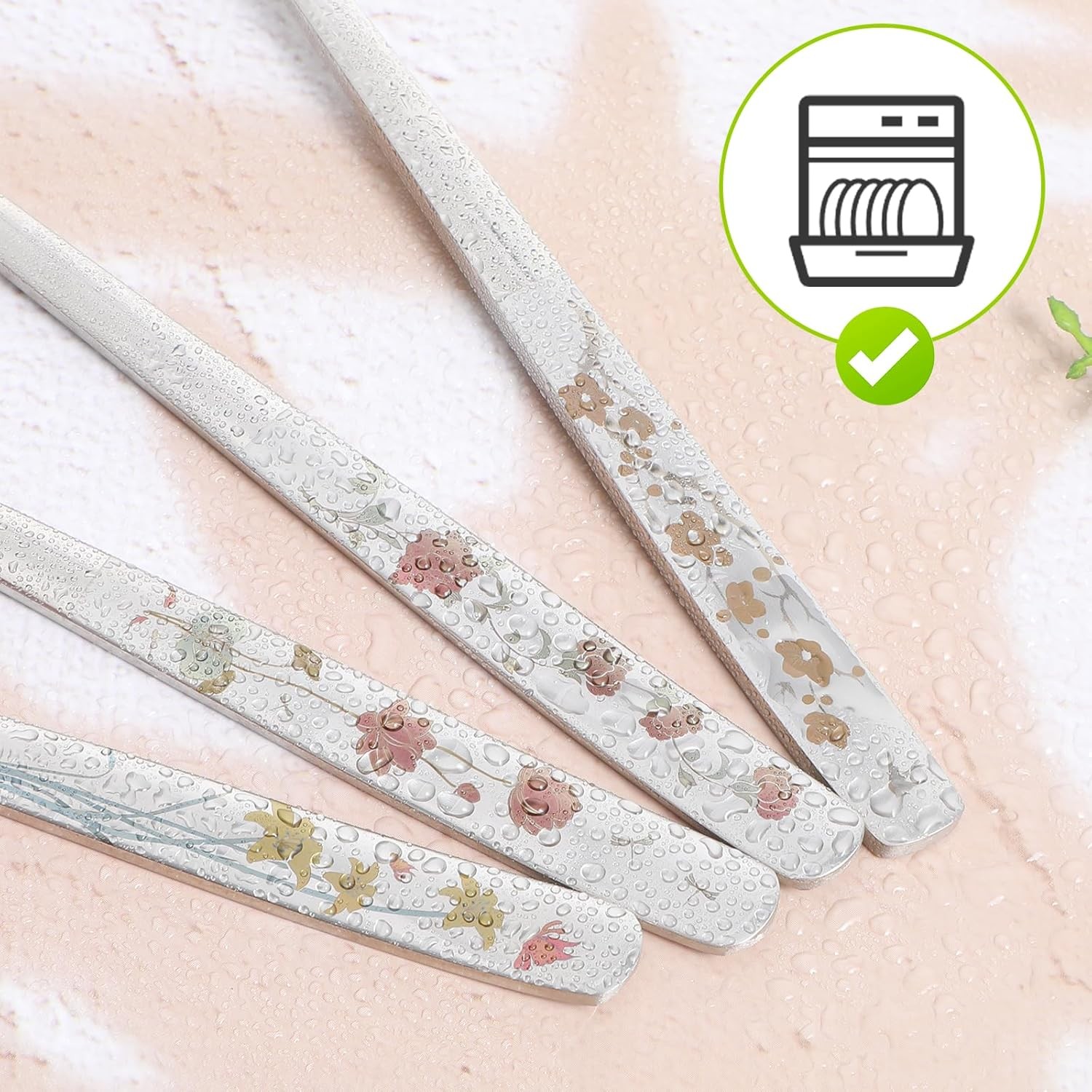4pc Korean Soup Spoon Set 8″ Stainless Steel Long Handle Floral Engraved Spoons
