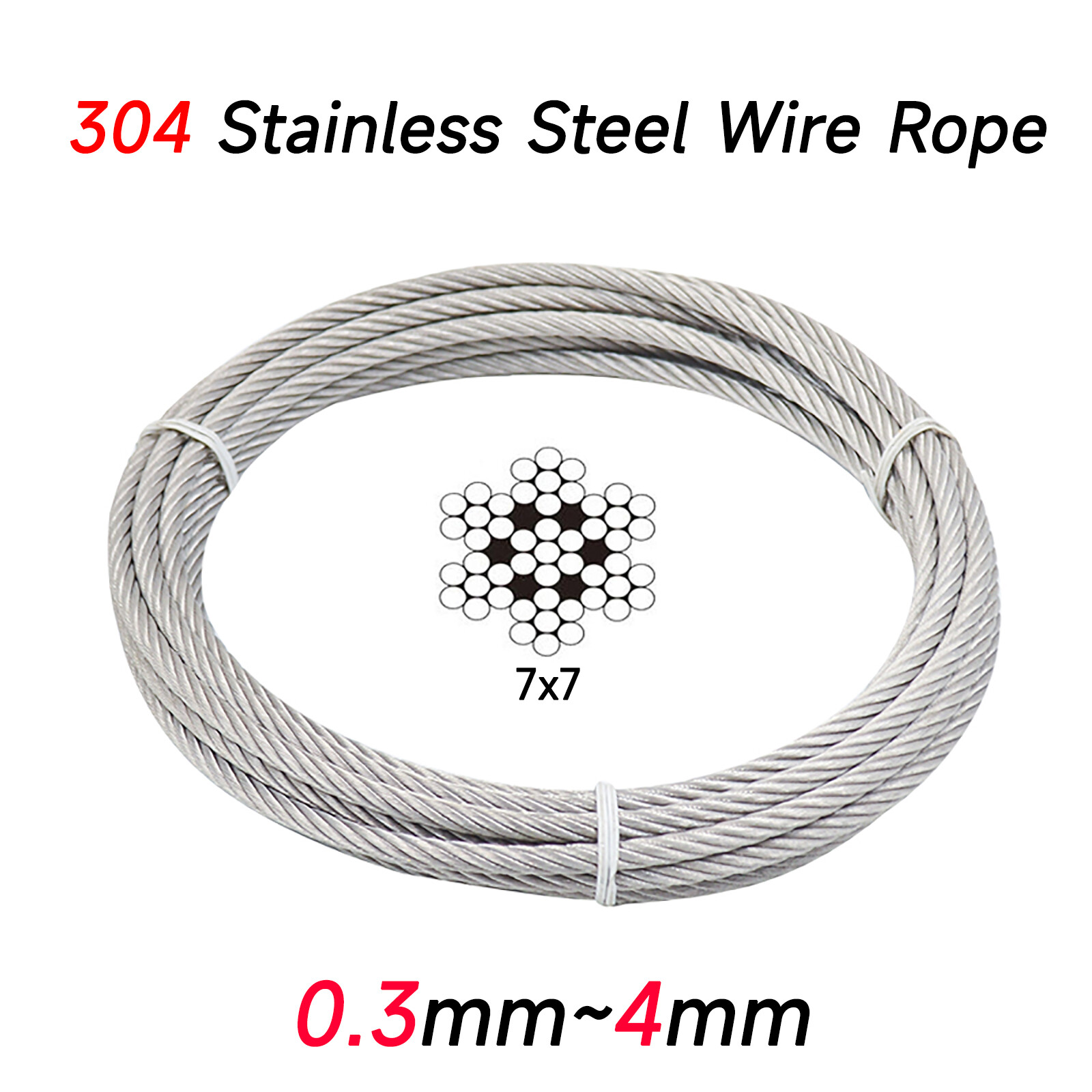 10 Meter Stainless Steel Wire Rope Cable 0.3mm 0.5mm 1mm 1.5mm 2mm 2.5mm 3mm 4mm