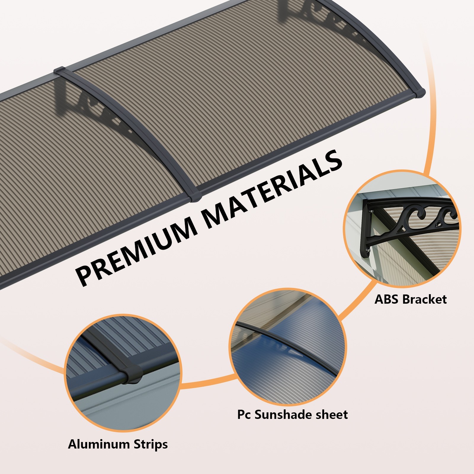 30-160″ Window Awning Front Door Eaves Canopy Polycarbonate Roof Sun Shade Cover