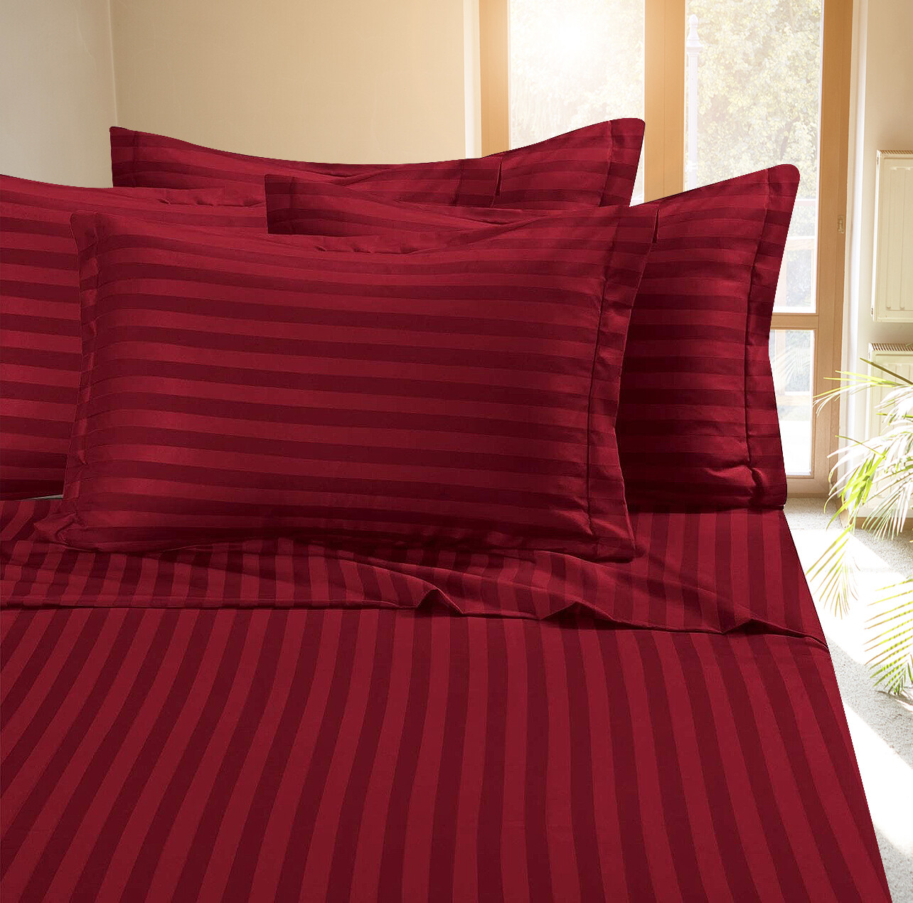 Fine 400 Thread Count 100% Cotton Sateen Bed Sheet Dobby Stripe