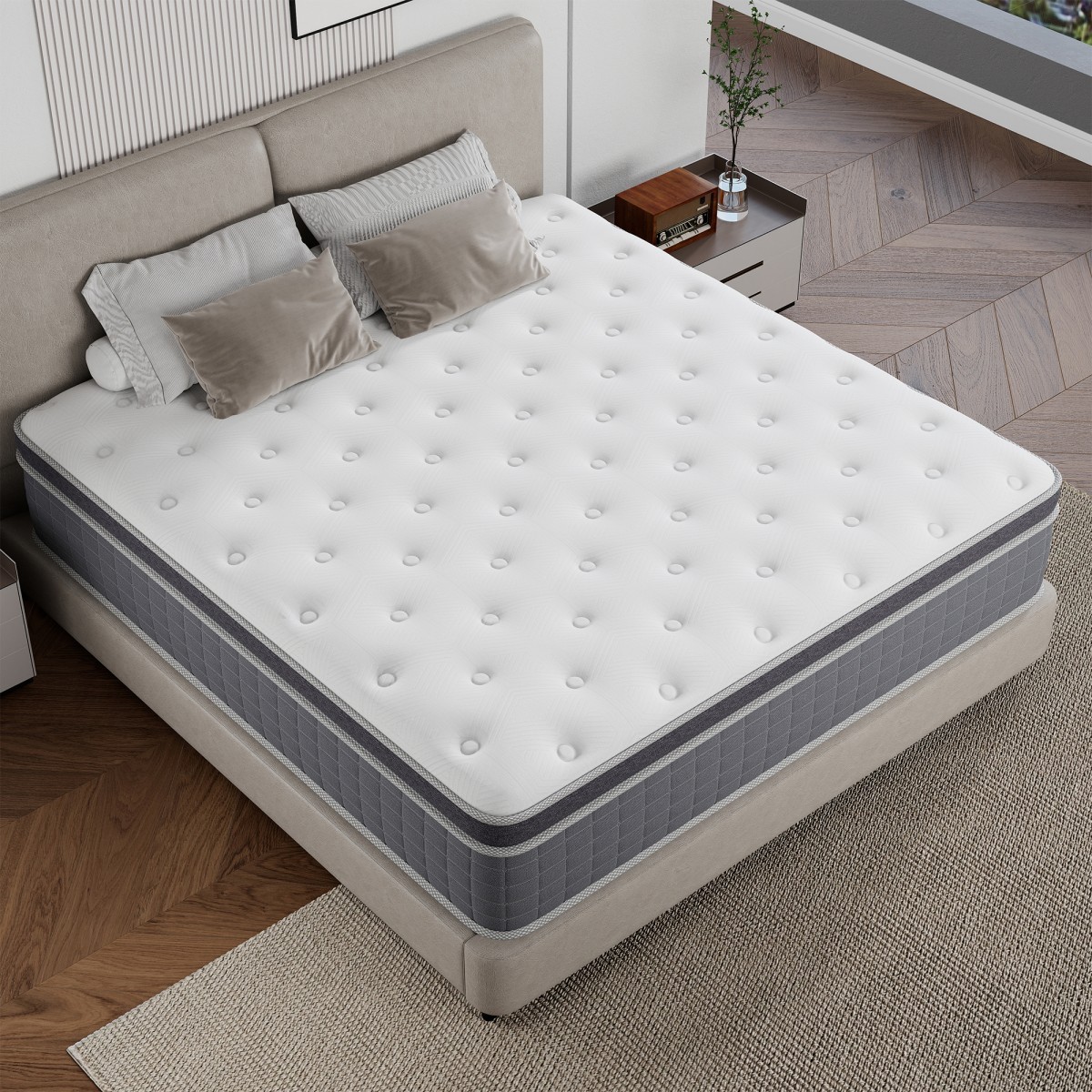 12″/14″ Twin Full Queen King Size Mattress Hybrid Foam Pocket Coils Bed In a Box