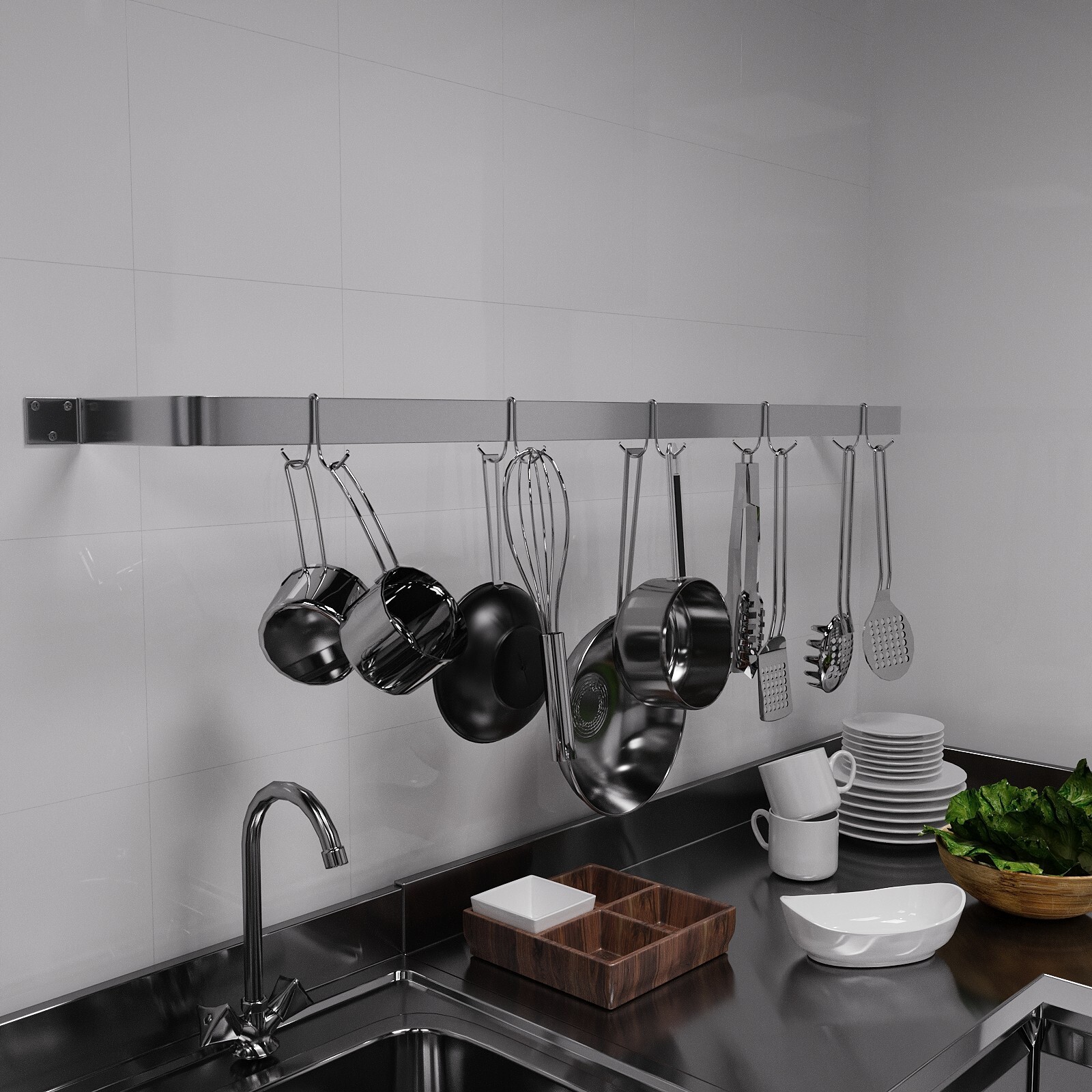 60 in. Wall-Mounted Stainless Steel Single-Line Pot Rack
