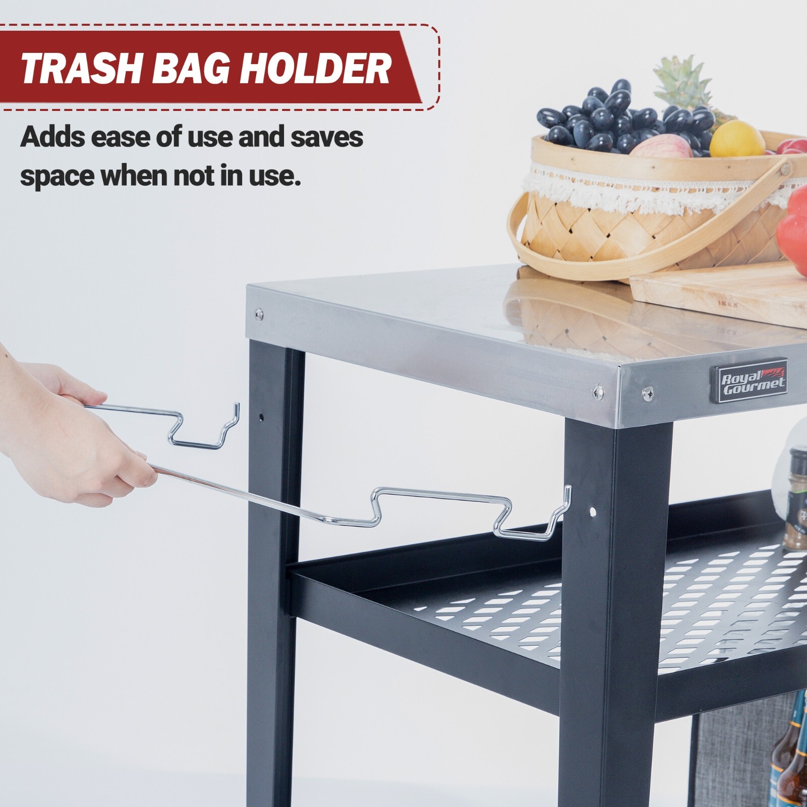 Royal Gourmet 3-Shelf Movable Grill Table Outdoor Garden BBQ Food Prep Cart