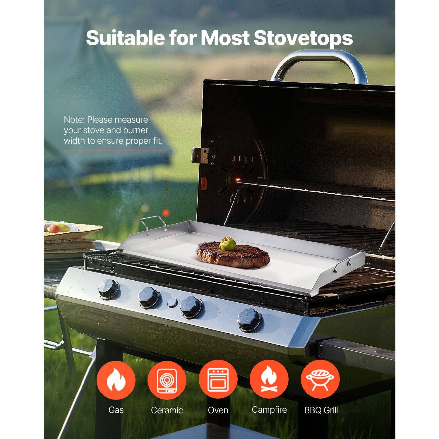 36×22 in Flat Top Griddle Stainless Steel Universal BBQ Grill Pan Cookware